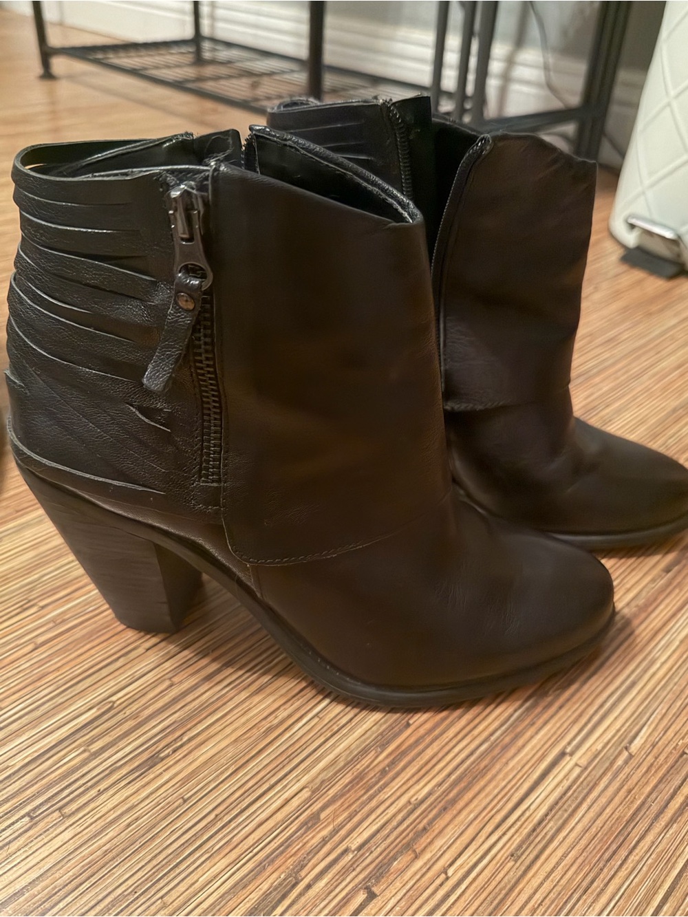 Women's Black Leather Ankle Boots with Zipper